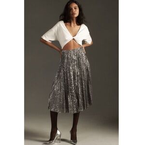Anthropologie Delfi Collective Sequin Midi Dress White Silver Party Small NWT